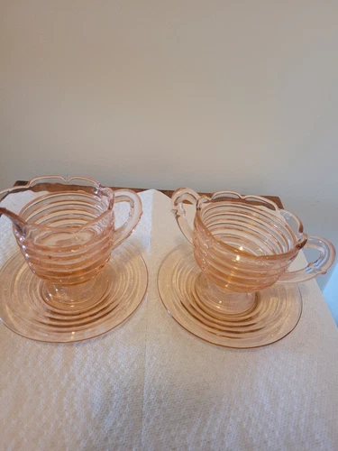 Vintage Manhattan Pink Cream & Sugar Anchor Hocking 1938-1943 Depression Glass