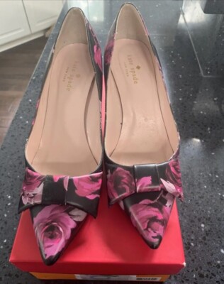 kate spade juliette leather rose bow heels 8