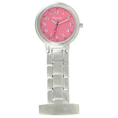 NEW RAVEL STAINLESS STEEL NURSE FOB WATCH PINK DIAL