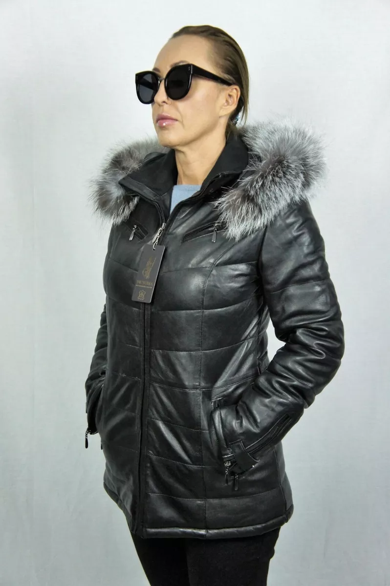 Lambskin leather clearance jacket with fur