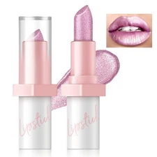 Metallic Pink Frost Glitter Lipstick for Women, Long Lasting High Shine #1 
