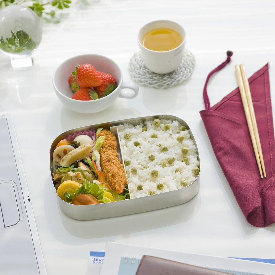 Lunchbox Brotdose Auslaufsicher Bento-Box Brotzeit-Dose aus Edelstahl mit Fächer - Bild 4 von 4