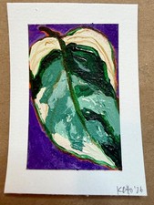 ACEO Art Card Acrylic Painting of a Philodendron Leaf Signed Original OOAK