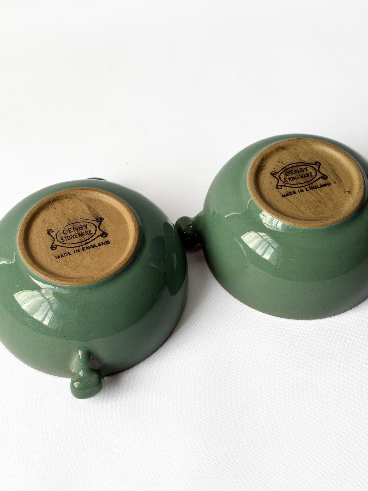 Vintage Denby Stoneware Soup Bowls Set of 2 Green Handled Bowls Made in England image 4