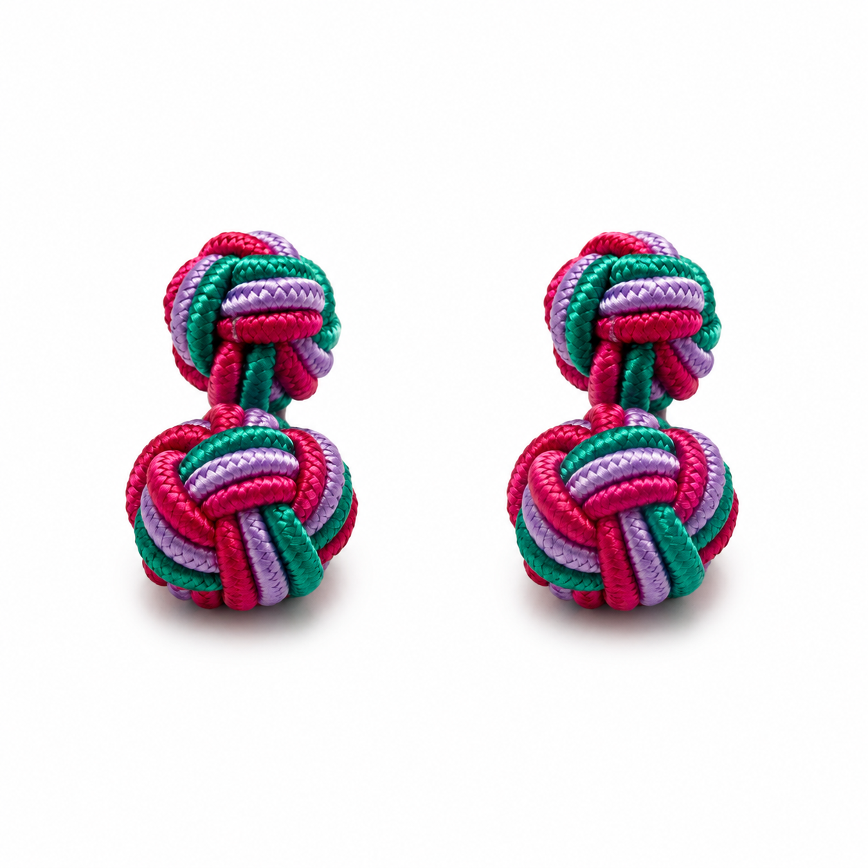 Silk Knot Cufflinks for Men – Onyx Art KN29 Turquoise, Lilac & Cerise Barrel