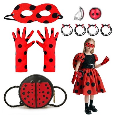 8 Stücke Ladybug Kostüm Zubehör Set, Lady Bug Maske Handschuhe Tasche Haarbän...
