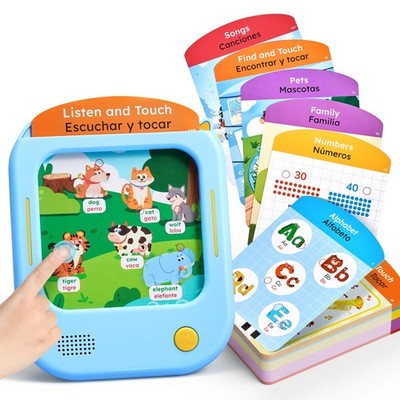 JoyCat Bilingual Kids Learning Tablet, 106 Pages Spanish & English Talking Cards
