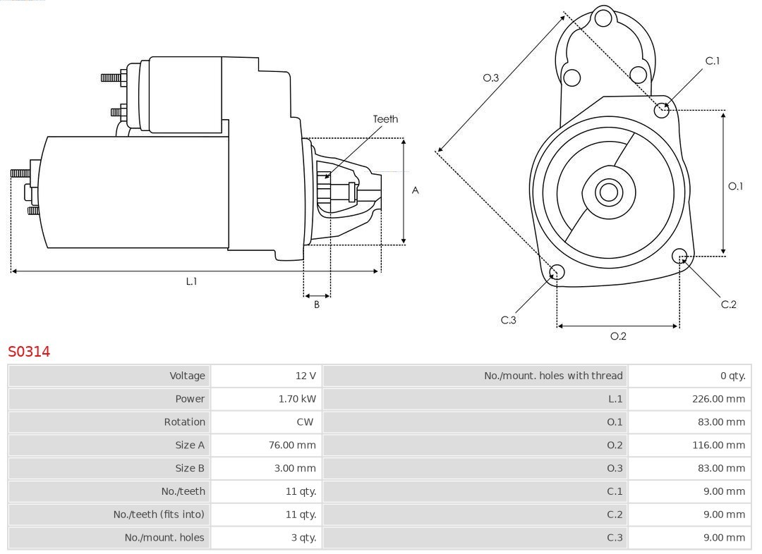 Fits AS ROZRUSZNIKI I ALTERNATORY S0314 STARTER   ⭐UK Stock⭐