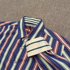 Robert Graham Button Down Shirt Mens XL Blue Tailored Fit Flip Cuff Bright Bold