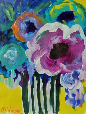 MONA VIVAR 14 x 11 Abstract Floral Art on Paper - Colorful Modern Design