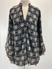 Free People Gabi Tunic Mini Dress Womens S Black Combo Boho Bell Sleeves NWT