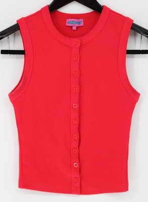 Edikted Tank Top Womens S Red Button Front Ribbed Knit Cropped Sleeveless