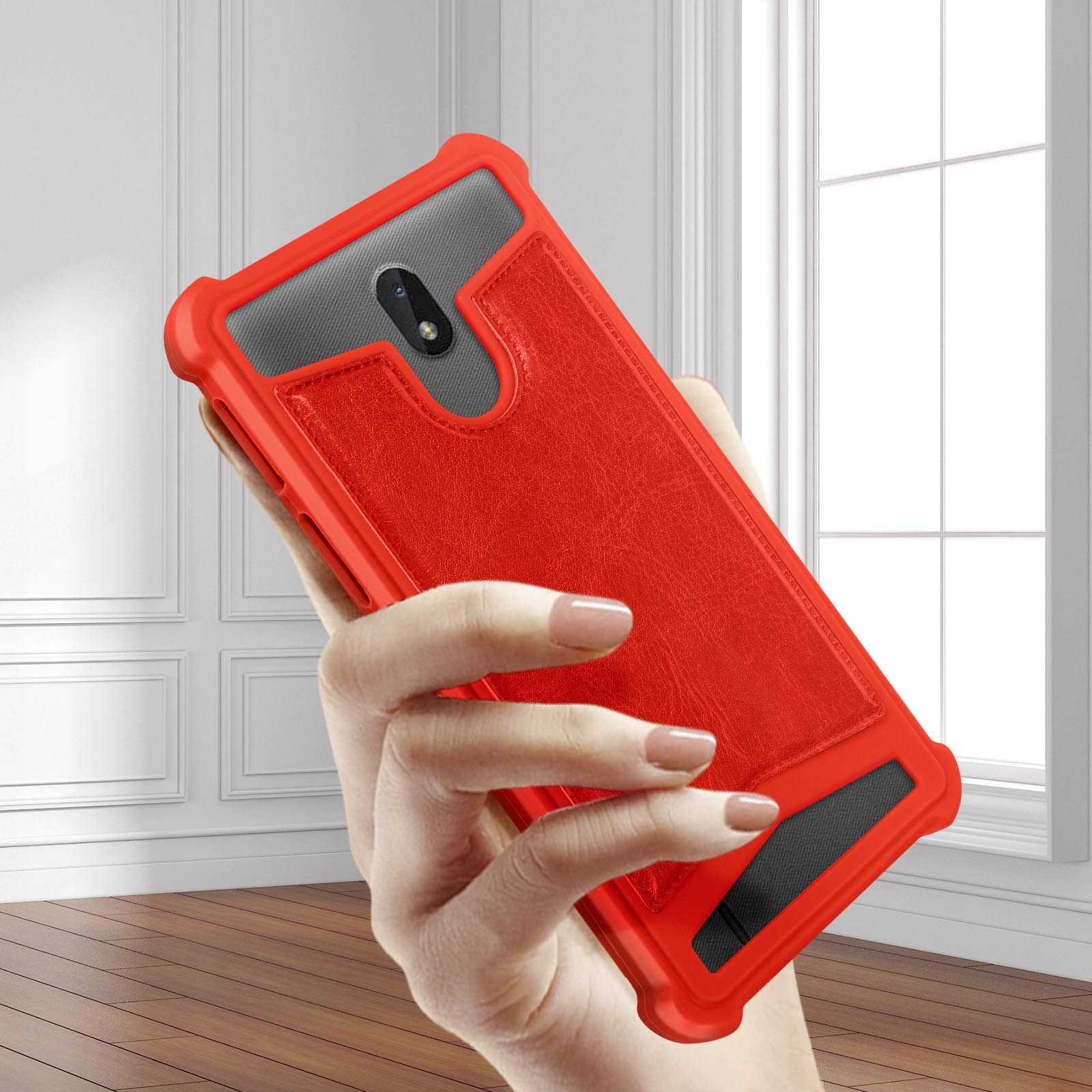 Coque universelle rouge en simili cuir antichoc pour smartphone 5 pouces