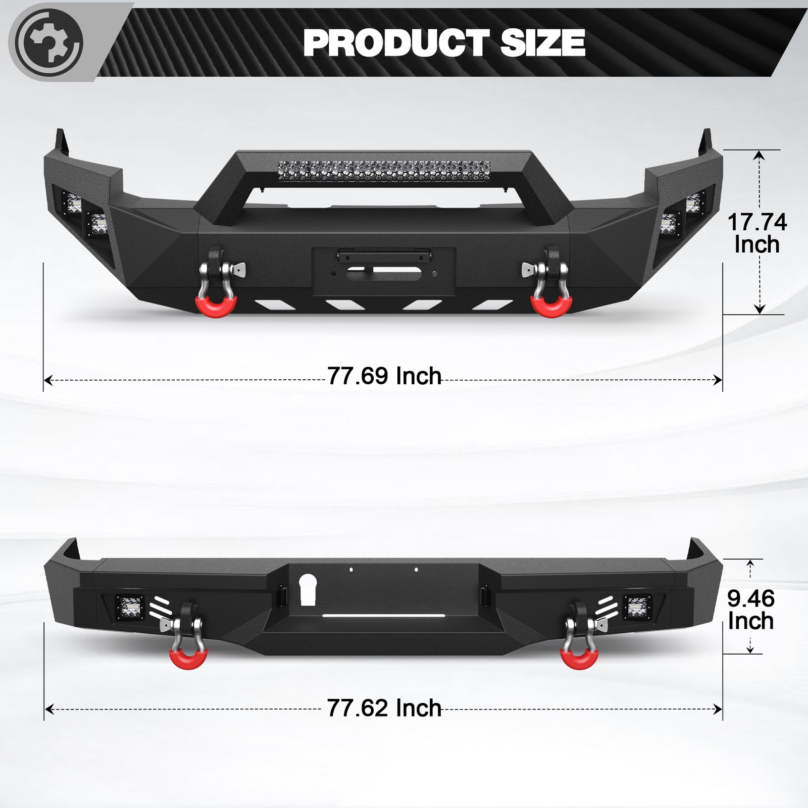 Front & Rear Bumper Set For 2009-2012 Dodge Ram 1500 w/ Winch Plate & LED Lights