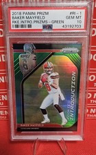 2018 Panini Prizm RC Baker Mayfield~RKE. INTRO. PRIZMS GREEN~PSA 10 Low Pop