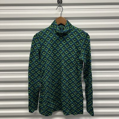 Diane Von Furstenberg Small Green Geometric Print Jacquard Long Sleeve Knit