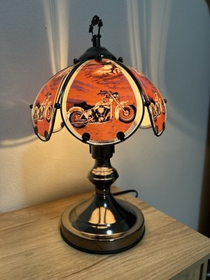 Rare Vintage OK Lighting Glass Panel Touch Lamp Collectable Motorcycle Eagle USA