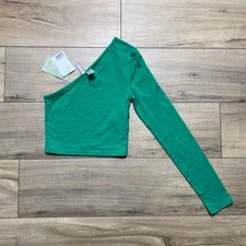 Divided H&M Women One Shoulder Long Sleeve Crop Top Size XXS Green