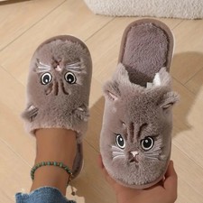 Cute Cartoon Cat Home Slippers for Women Open Toe Non Slip Wave Sole Faux Fur Sl