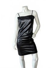 Ralph Lauren Black Leather Mini Dress Size 4 100% Leather Spaghetti Strap