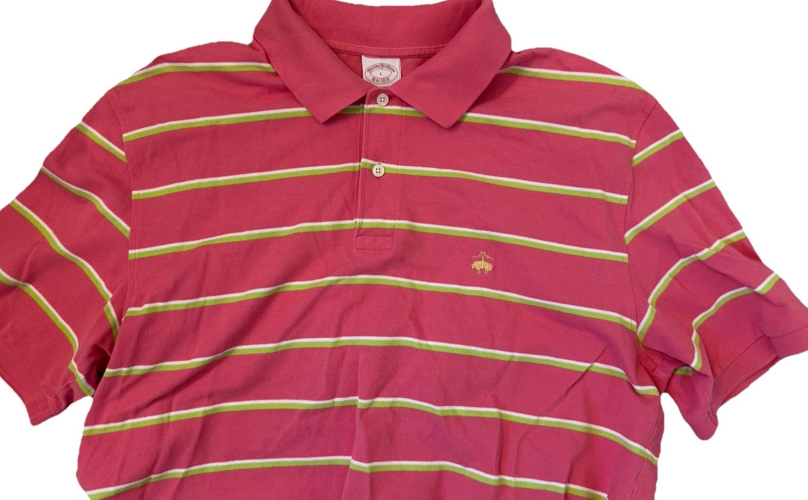 Brooks Brothers 1818 Mens Size Large Performance Polo Original Fit Pink Striped