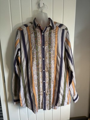 Robert Graham mehrfarbiges Hemd mit Blumenstickerei Baumwolle Seide Flip-Manschette Größe 2XL