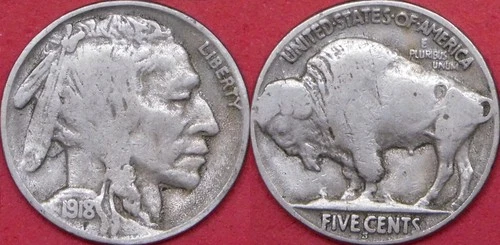 Very Good 1918S US Buffalo 5 Cents