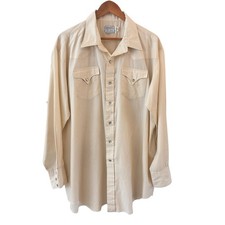 Vintage H Bar C Mr Tall Western Shirt Mens 36/18.5 Beige Pearl Snap Front Rodeo