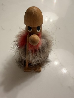 MCM Danish Style Wooden Viking Figurine Fur Gonk Troll Gnome Wood Missing Horn