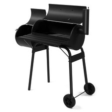 Large Smoker Charcoal BBQ Barbecue Grill Smoking Barrel Trolley Garden Outdoor