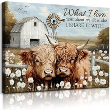 Farmhouse Highland Cow Canvas Wall Art Vintage Rustic Cute Cow Wall Decor Wes...