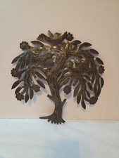 Vintage metal tin tree of life peace bird wall decor home boho Haiti indie