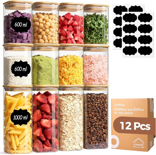 VorratsgläSer Mit Deckel Luftdicht 12 StüCk Set 600Ml/1L GlasbehäLter Mit Deckel-image