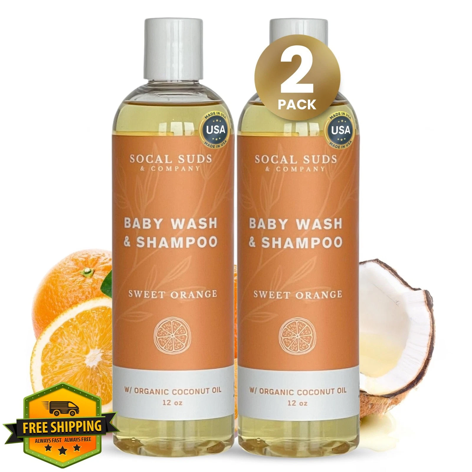 SoCal Suds Baby Shampoo Body Wash 12oz Orange 2pk