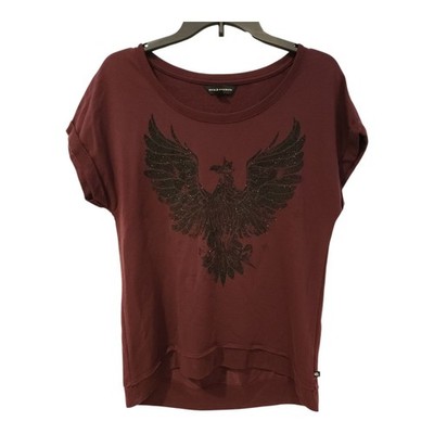 Rock Republic Womens Burgundy Black Glitter Eagle Americana Tank Top Blouse