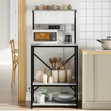 Kitchen Baker’s Rack with Power Outlet Microwave Stand With Shelves Coffee Bar