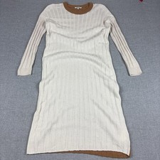 Madewell Sweater Dress Womens XS White Tan Ribbed Long Sleeve Knit Crew Neck