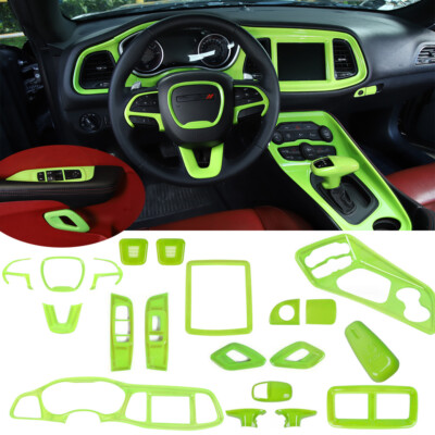 23pcs Full Interior Console Cover Trim Kit For Dodge Challenger 2015+ Baby Green