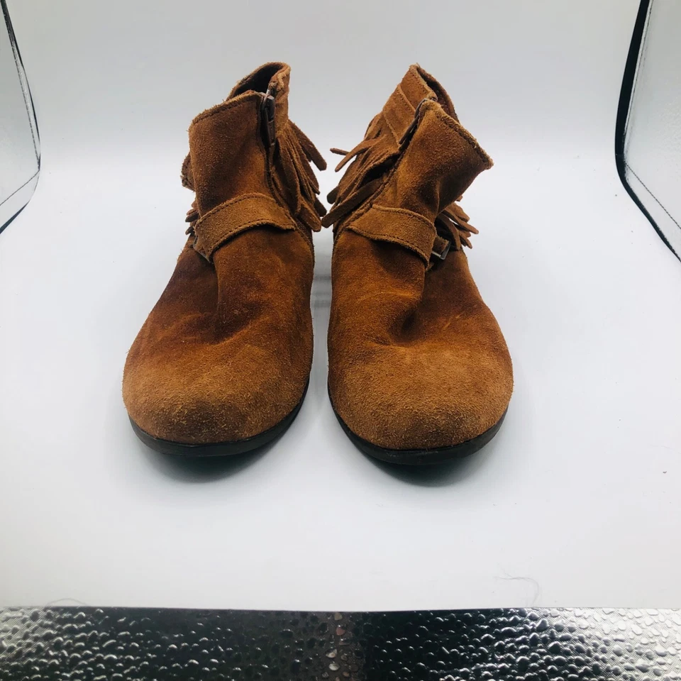 MINNETONKA Marrón Gamuza Flecos Hebilla Cremallera Tobillo Mocasines Botas 8.5 Foto 3 de 4