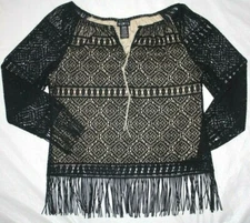 Women's shirt MIXIT size MEDIUM long sleeve black lacy blouse top (km74)