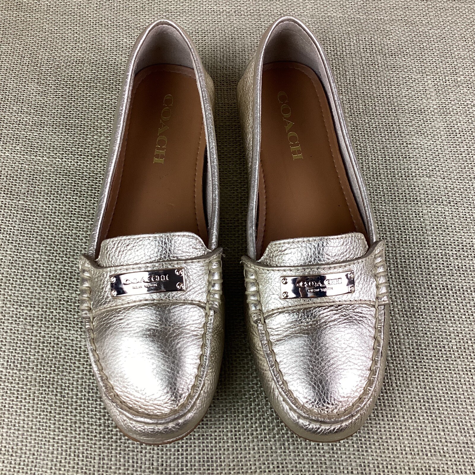 Coach Leather Loafers Metallic Gold Comfort Shoes "F… Gem