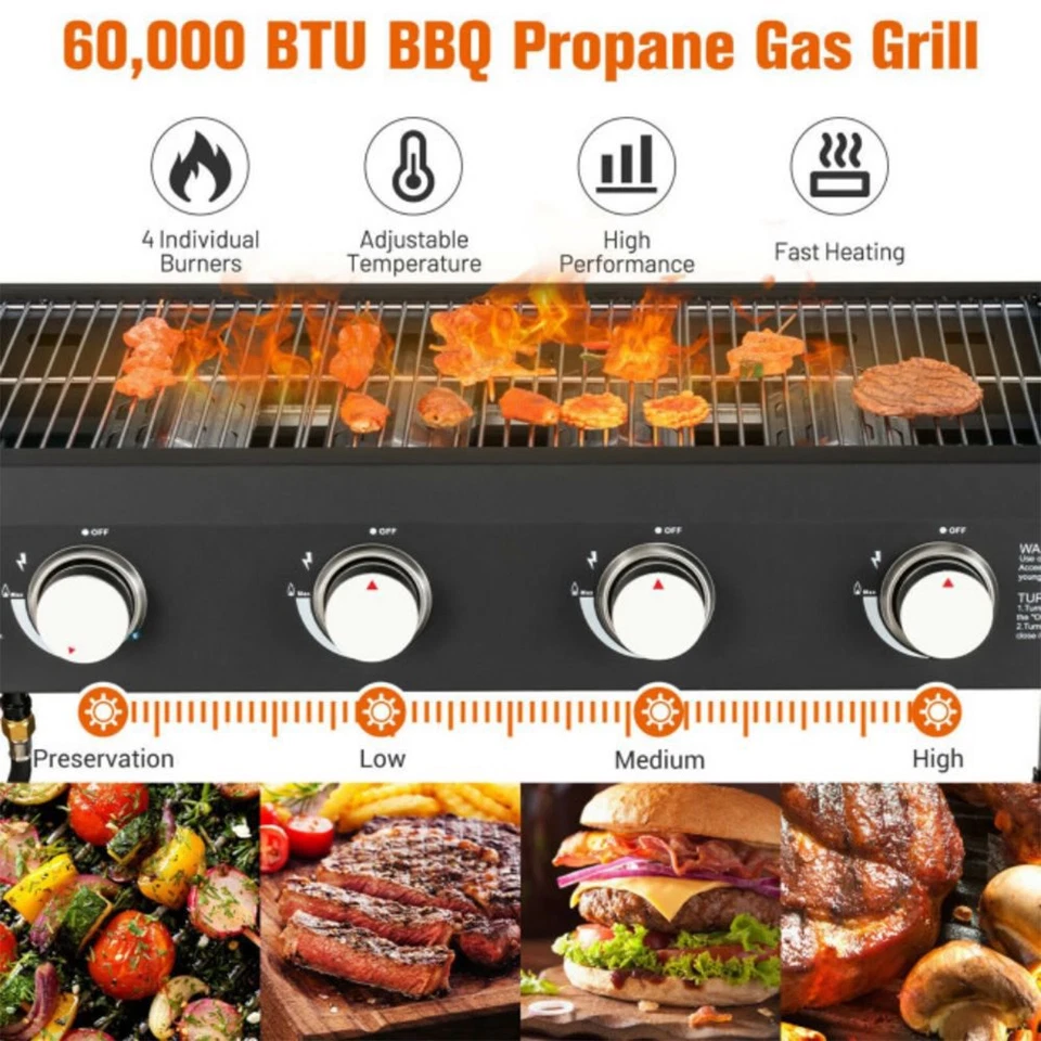 PLANCHA DE GAS PROPANO 60.000 BTU 4 quemadores plegable exterior patios cubiertas Foto 4 de 4