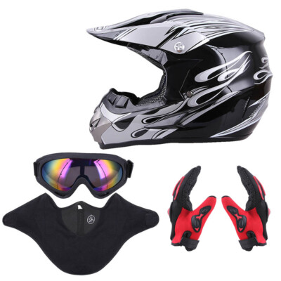MRDEAR Fullface MTB Helmet, Motocross Helmet With Goggles (4PCS/Black & Green), Motocross Helmet, Suitable For Men And Children, Enduro Cross Helmet, Motorcycle Helmet For Bike, Downhill Bike, BMX
