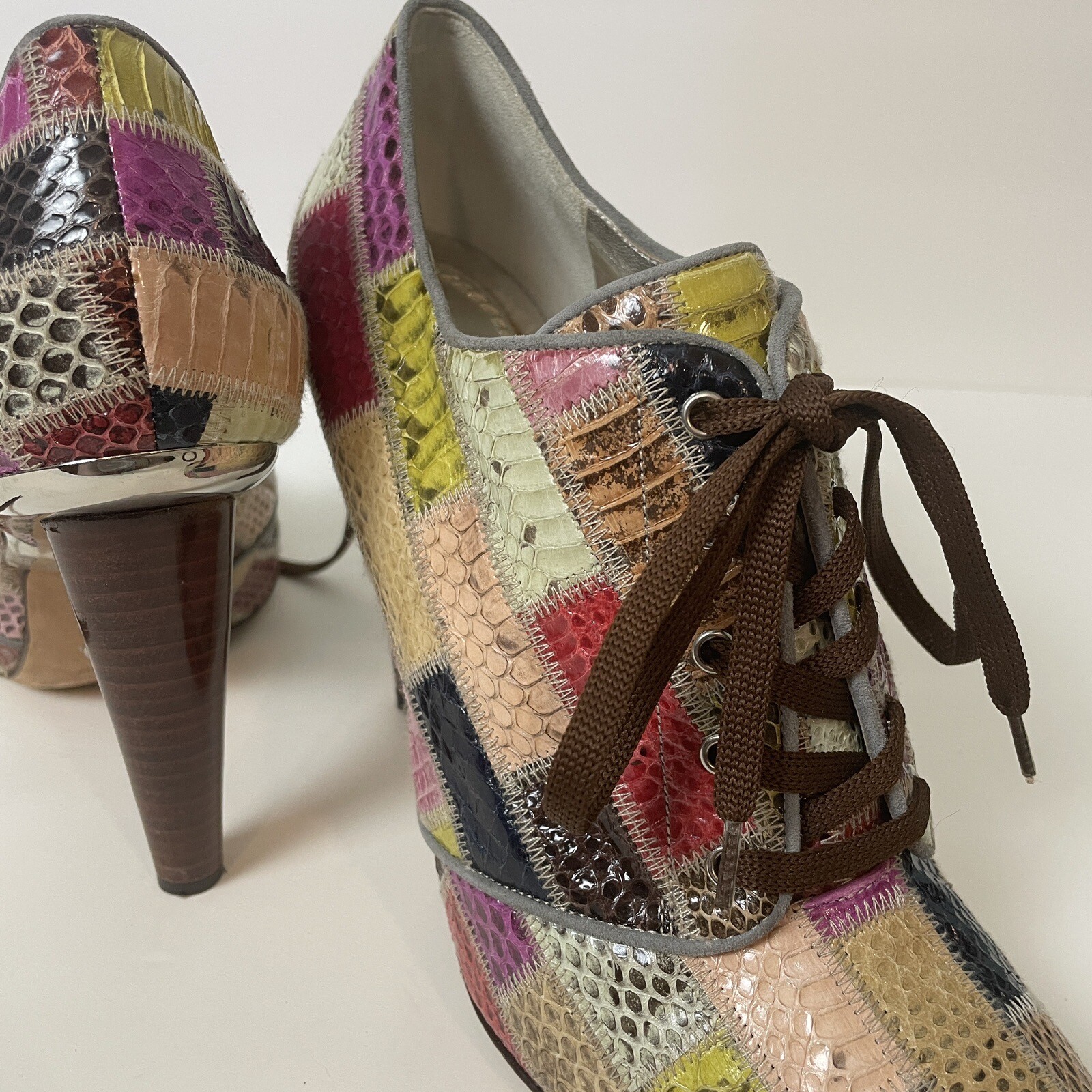 DOLCE & GABBANA Python Patchwork Stacked Peep Toe… - image 17