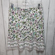 J. Jill Women's Cotton Rayon White Floral Print Skirt Drawstring Waist Size XS