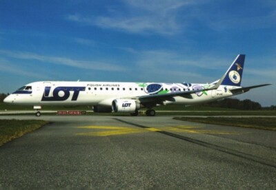 LOT Polish Airlines Embraer 195 SP-LNC ''Sliwka Naleczowska cs'' - postcard