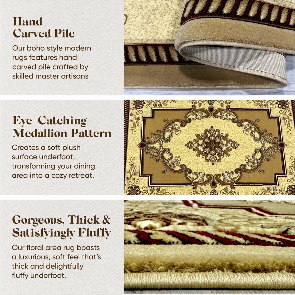 Glamour Thick Plush Oriental Area Rug Traditional Floral Medallion Design 206 - Image 4 of 4