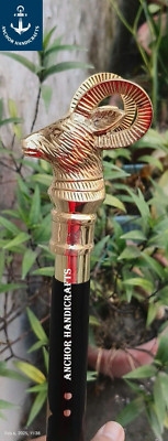Nautical Brass Goat Handle black wooden Brass inlay COSTUME Walking Stick