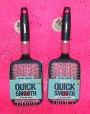 2x Conair Quick Smooth No Heat Finishing De-Poof Shine Cushion Paddle Brush 