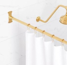 Signature Hardware 66" Straight Brass Shower Curtain Rod, Brushed Gold